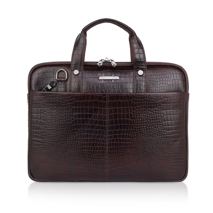 Mark Styling Espresso Croc-Textured Laptop Messenger Bag