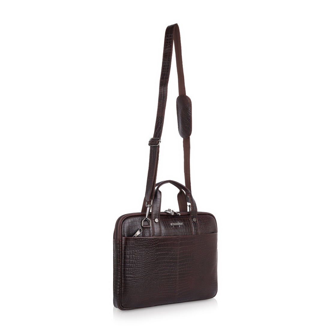 Mark Styling Espresso Croc-Textured Laptop Messenger Bag
