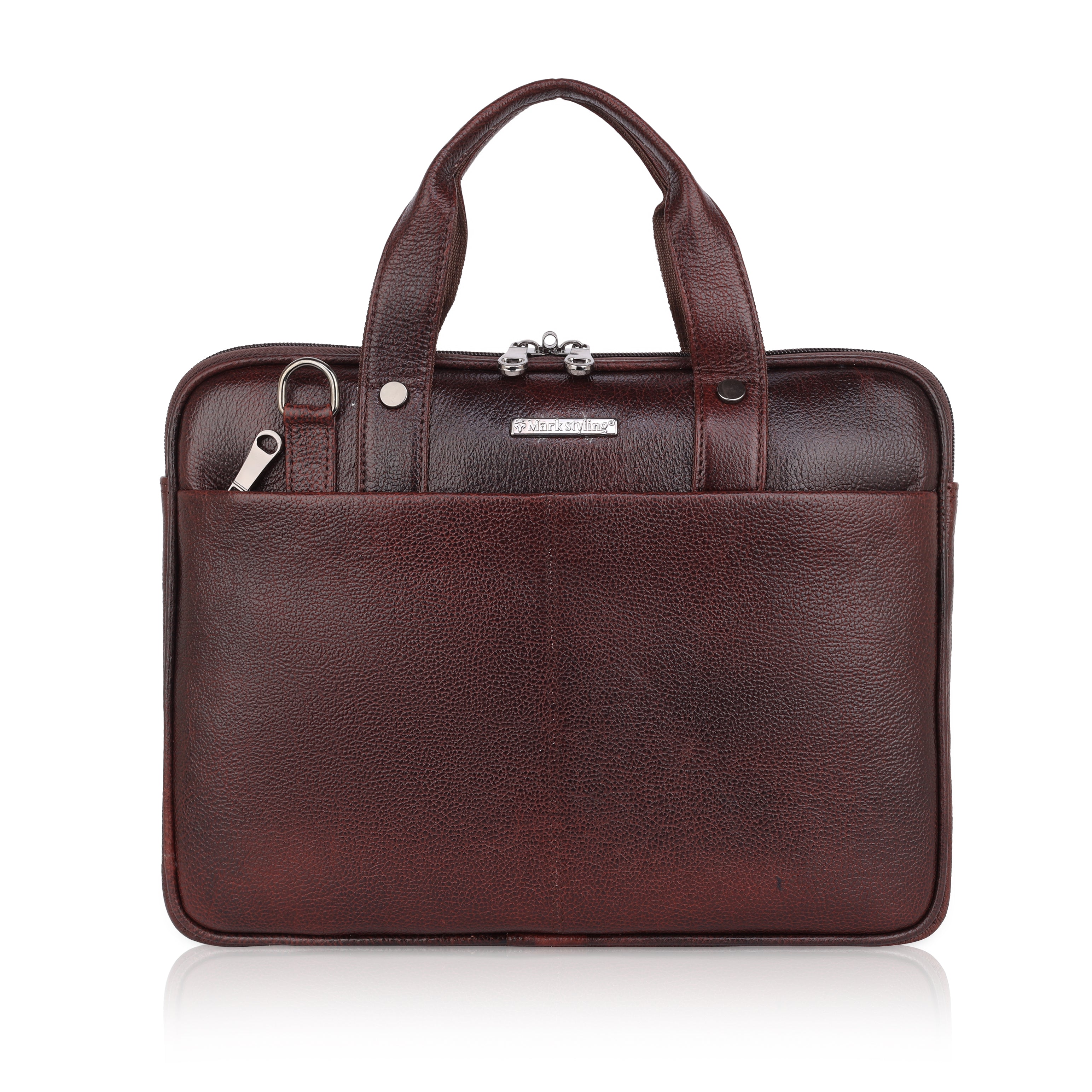 Mark Styling Mahogany Pebble-Grain Laptop Messenger Bag