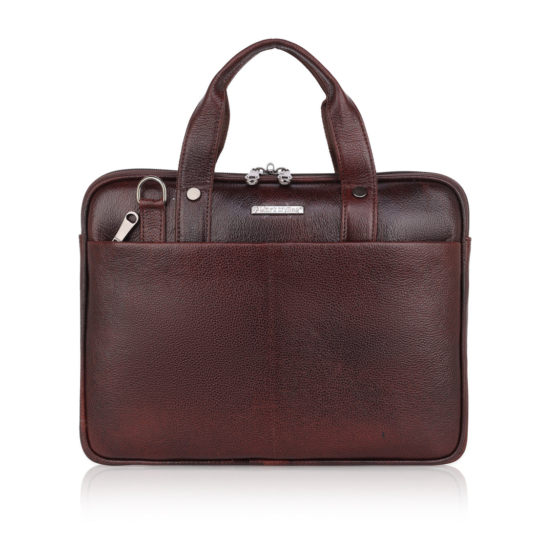 Mark Styling Mahogany Pebble-Grain Laptop Messenger Bag