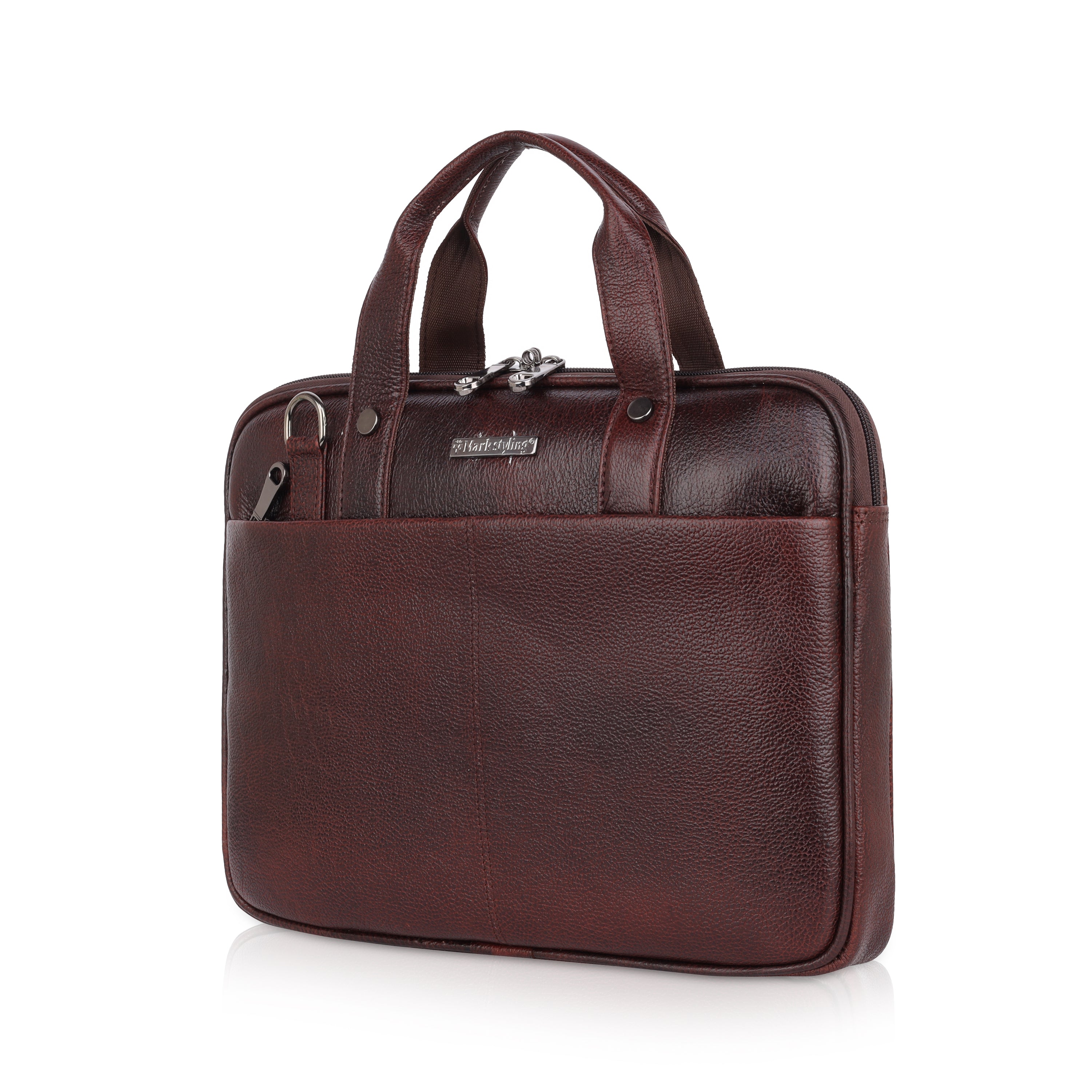 Mark Styling Mahogany Pebble-Grain Laptop Messenger Bag