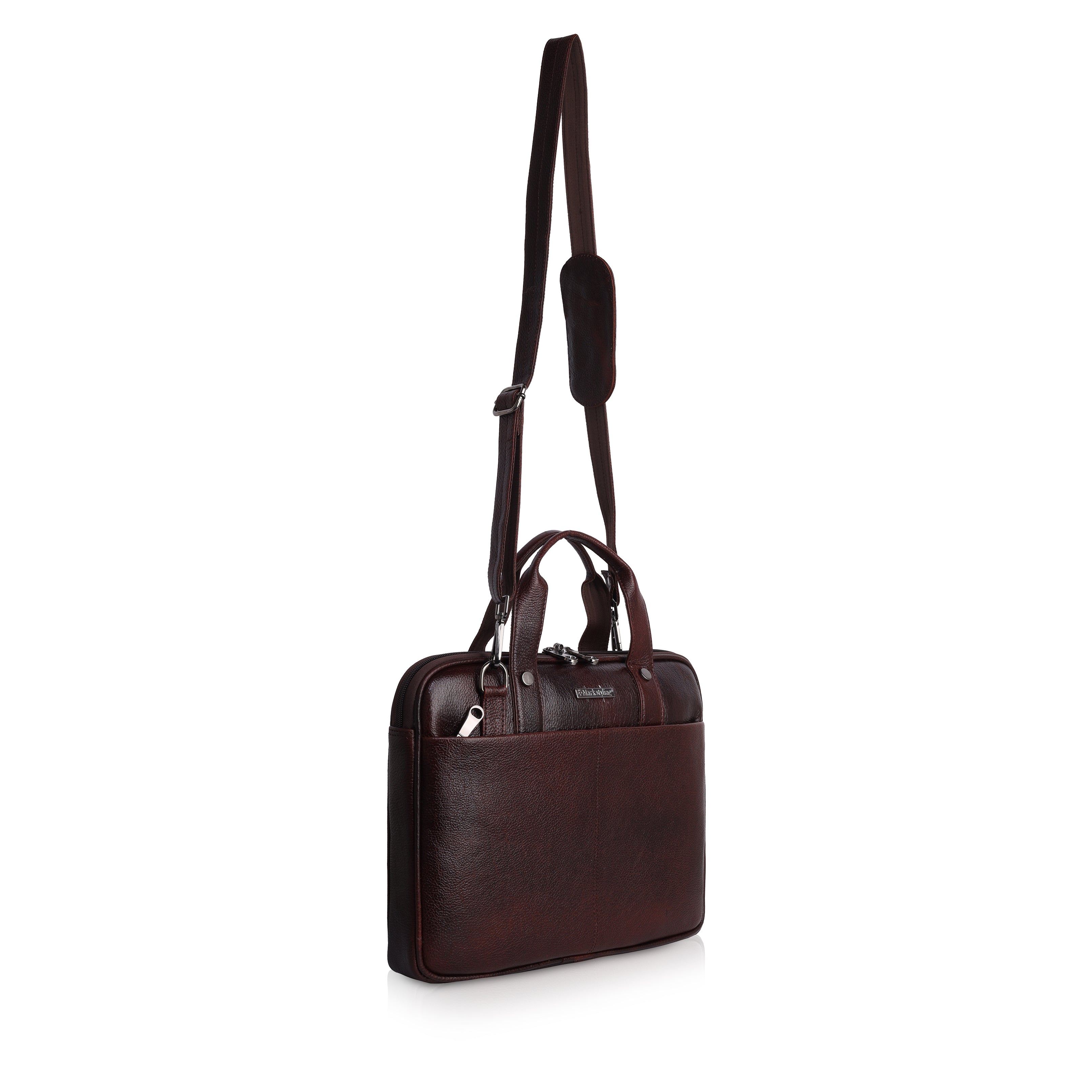 Mark Styling Mahogany Pebble-Grain Laptop Messenger Bag