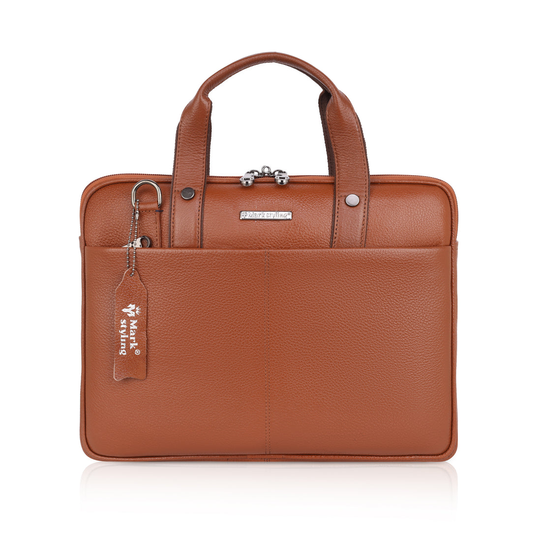 Mark Styling Tan Pebble-Grain Laptop Messenger Bag