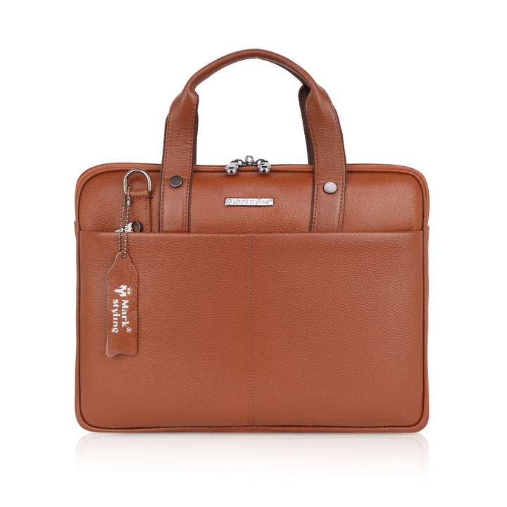 Mark Styling Tan Pebble-Grain Laptop Messenger Bag
