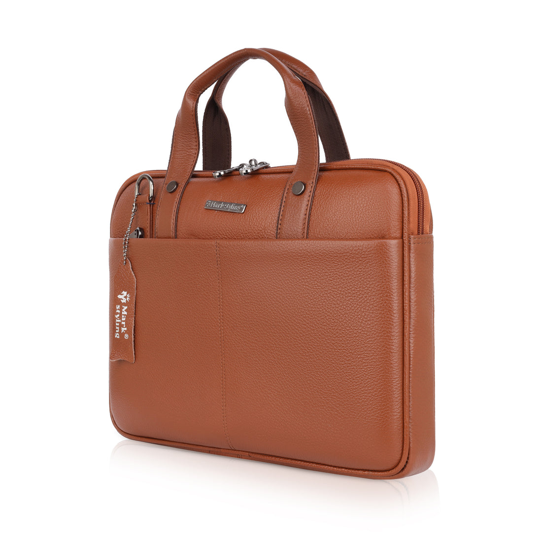 Mark Styling Tan Pebble-Grain Laptop Messenger Bag