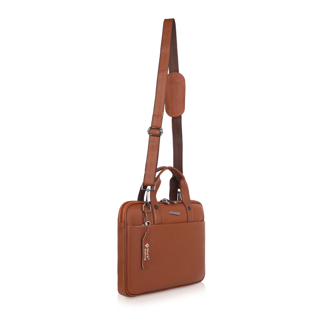 Mark Styling Tan Pebble-Grain Laptop Messenger Bag