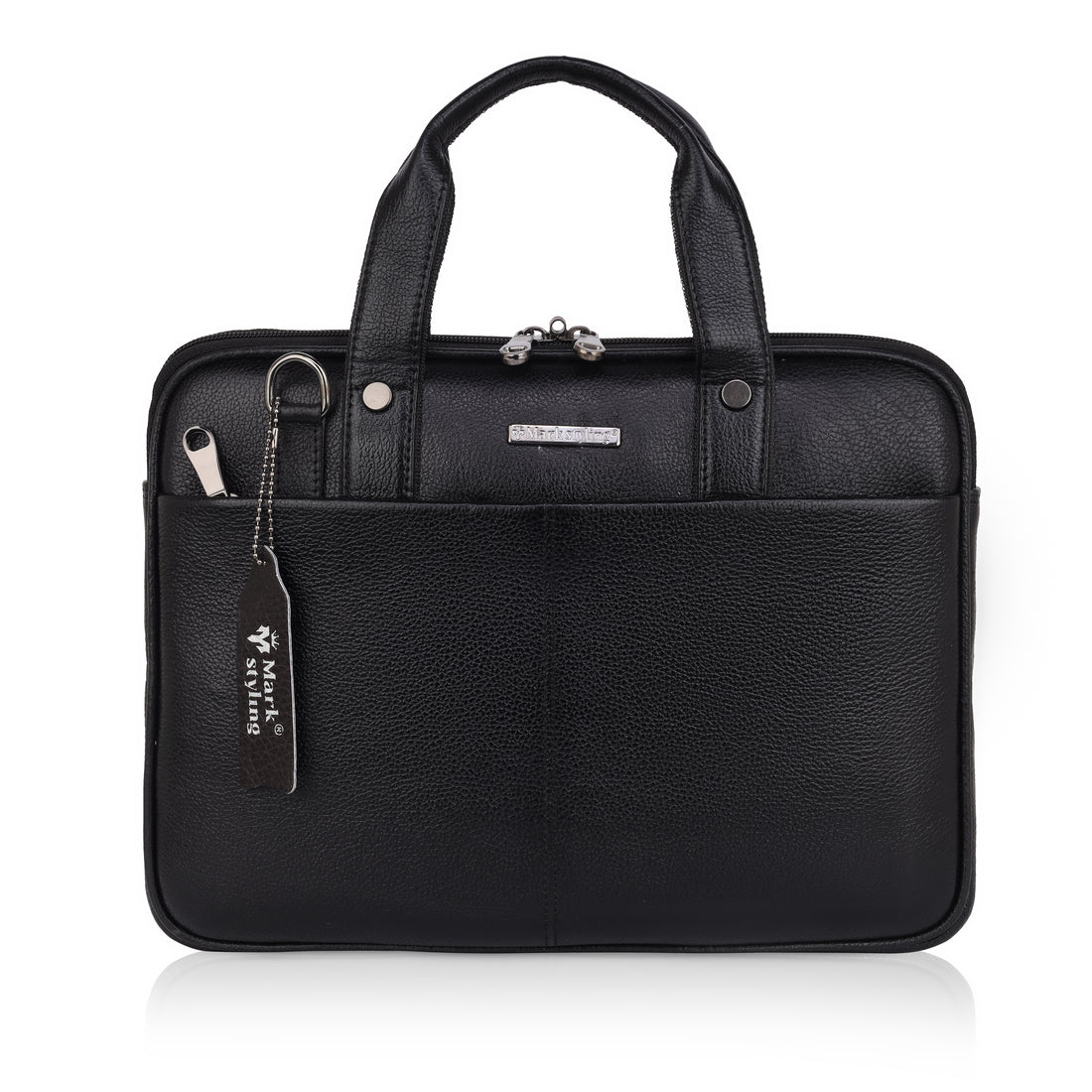 Mark Styling Midnight Black Pebble-Grain Laptop Messenger Bag