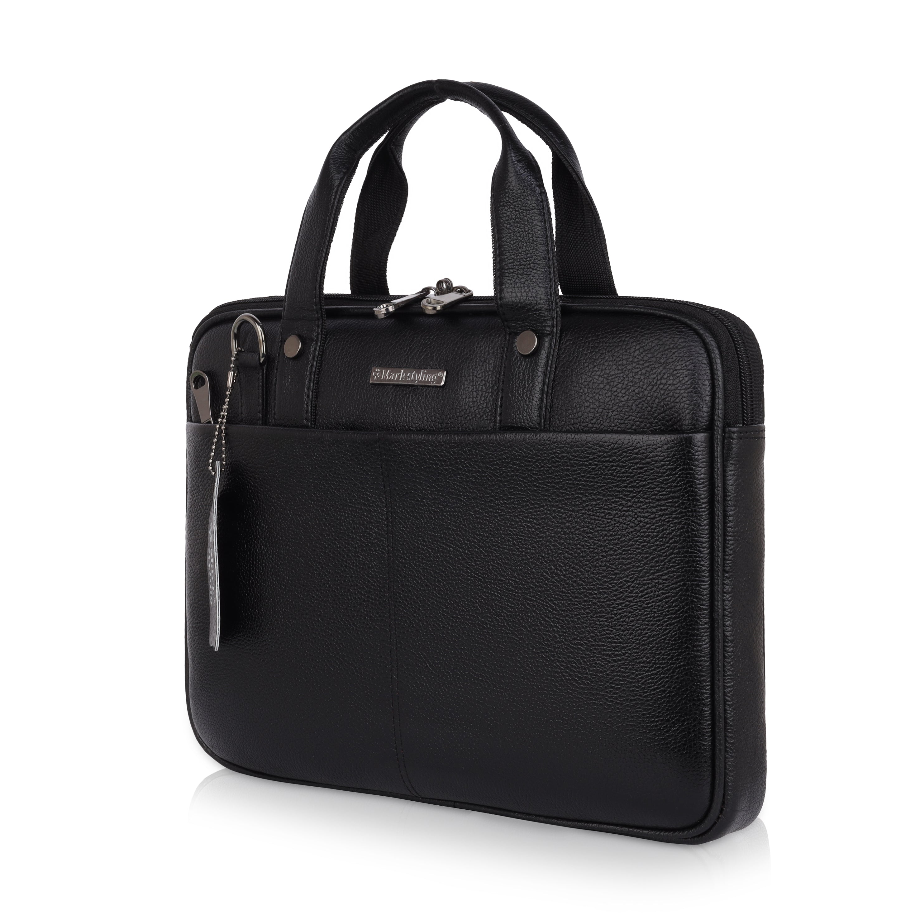 Mark Styling Midnight Black Pebble-Grain Laptop Messenger Bag