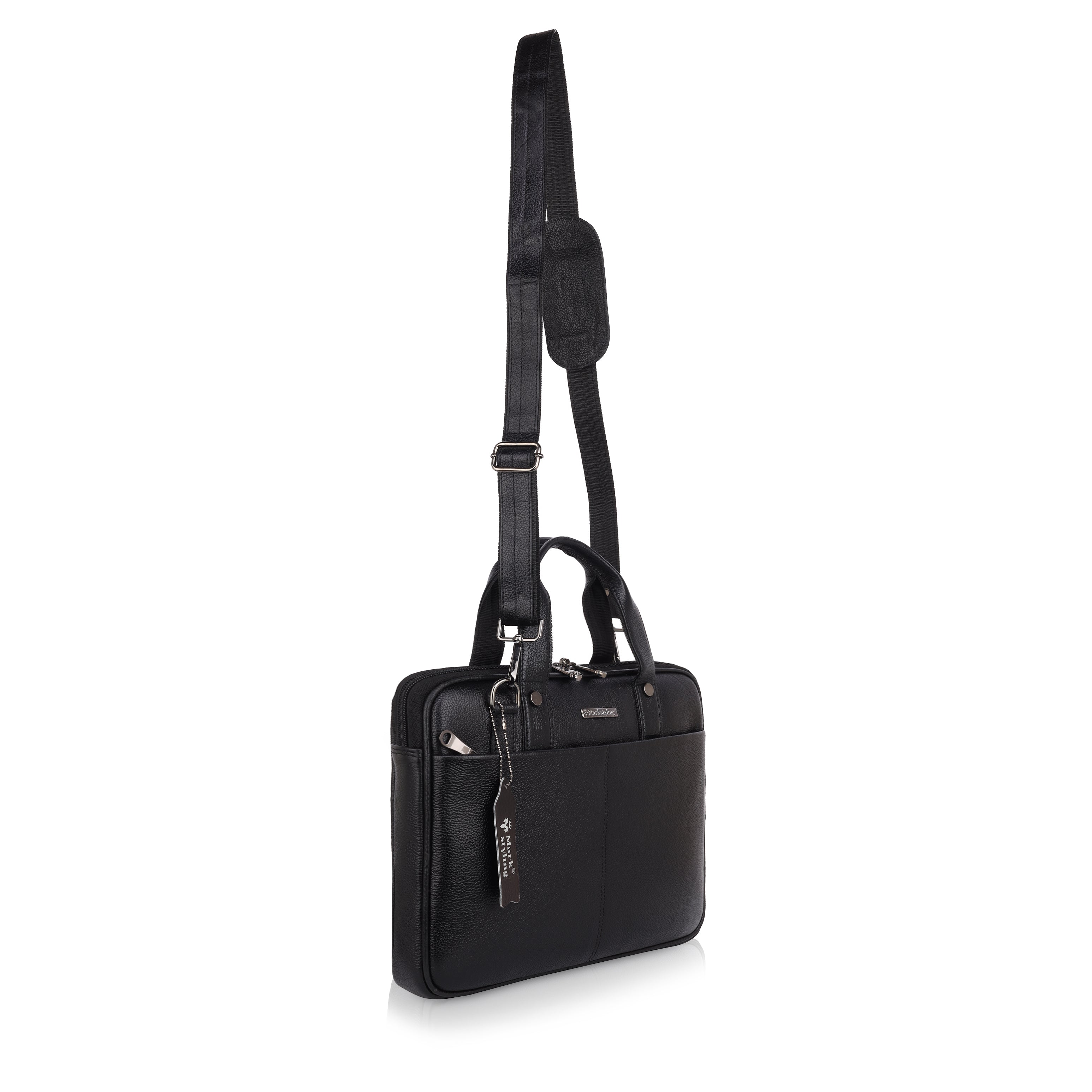 Mark Styling Midnight Black Pebble-Grain Laptop Messenger Bag