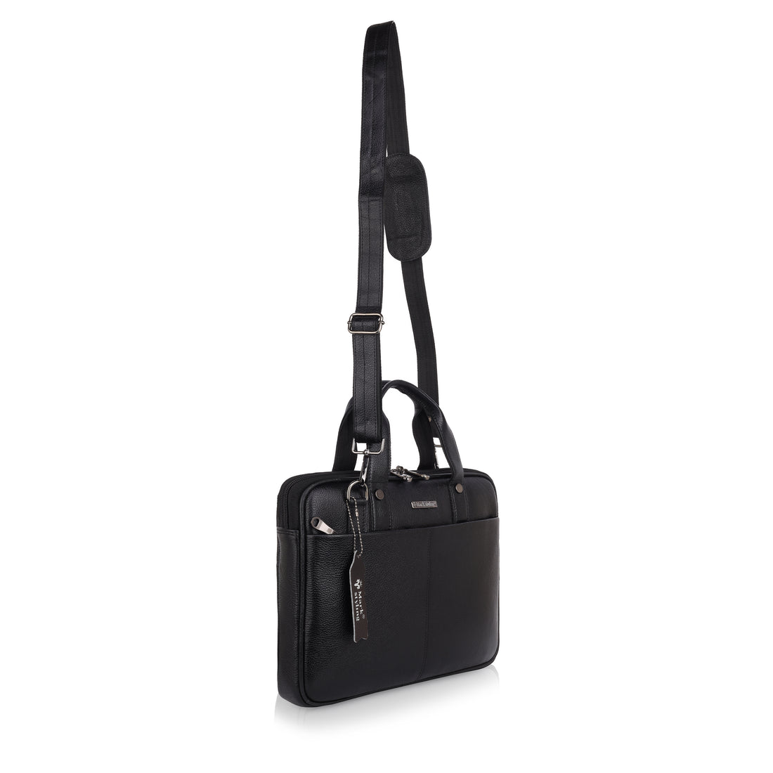 Mark Styling Midnight Black Pebble-Grain Laptop Messenger Bag