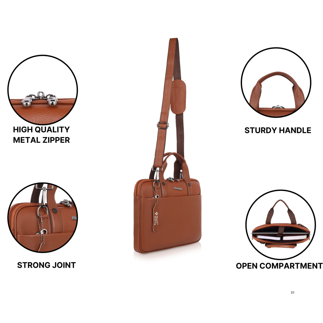 Mark Styling Tan Pebble-Grain Laptop Messenger Bag