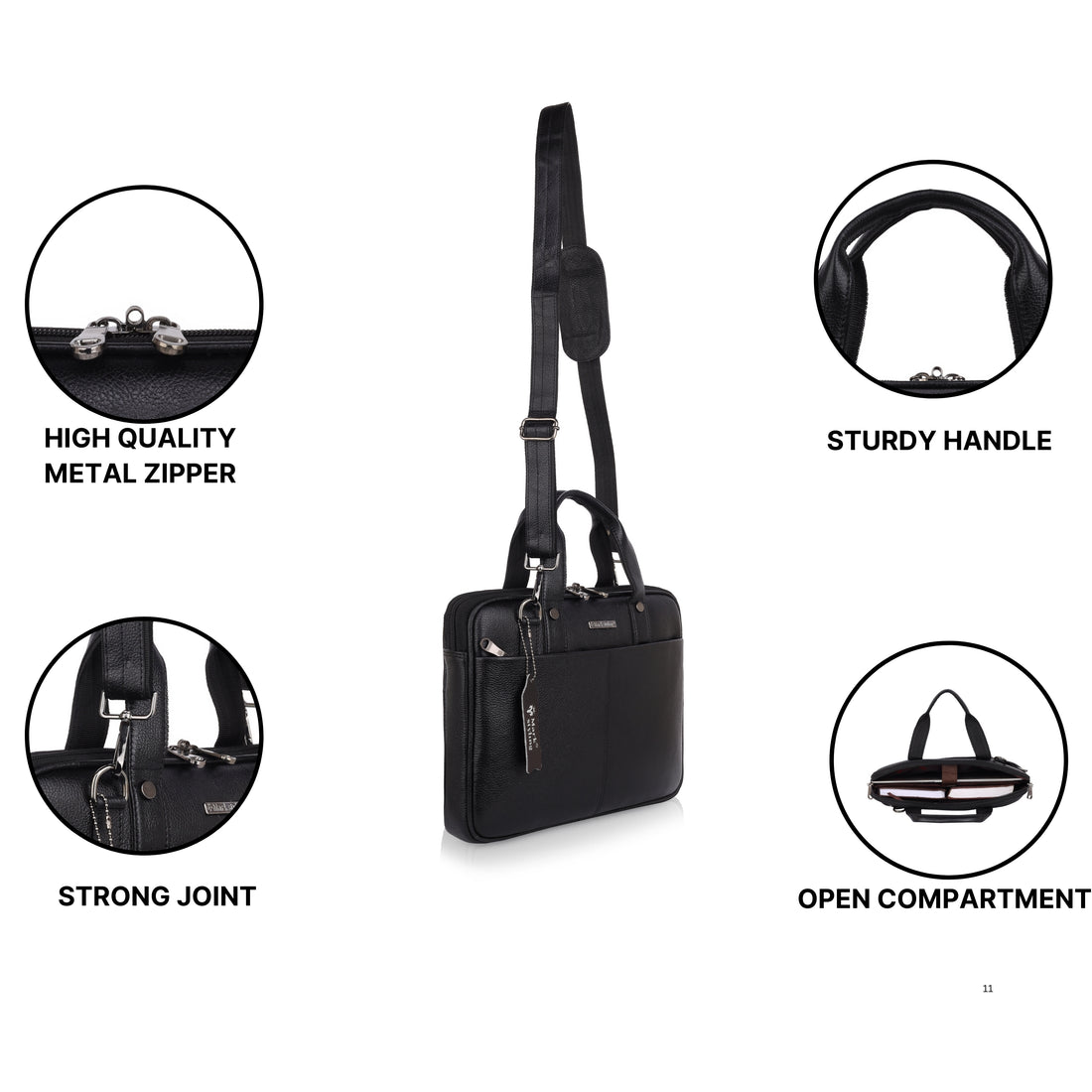 Mark Styling Midnight Black Pebble-Grain Laptop Messenger Bag