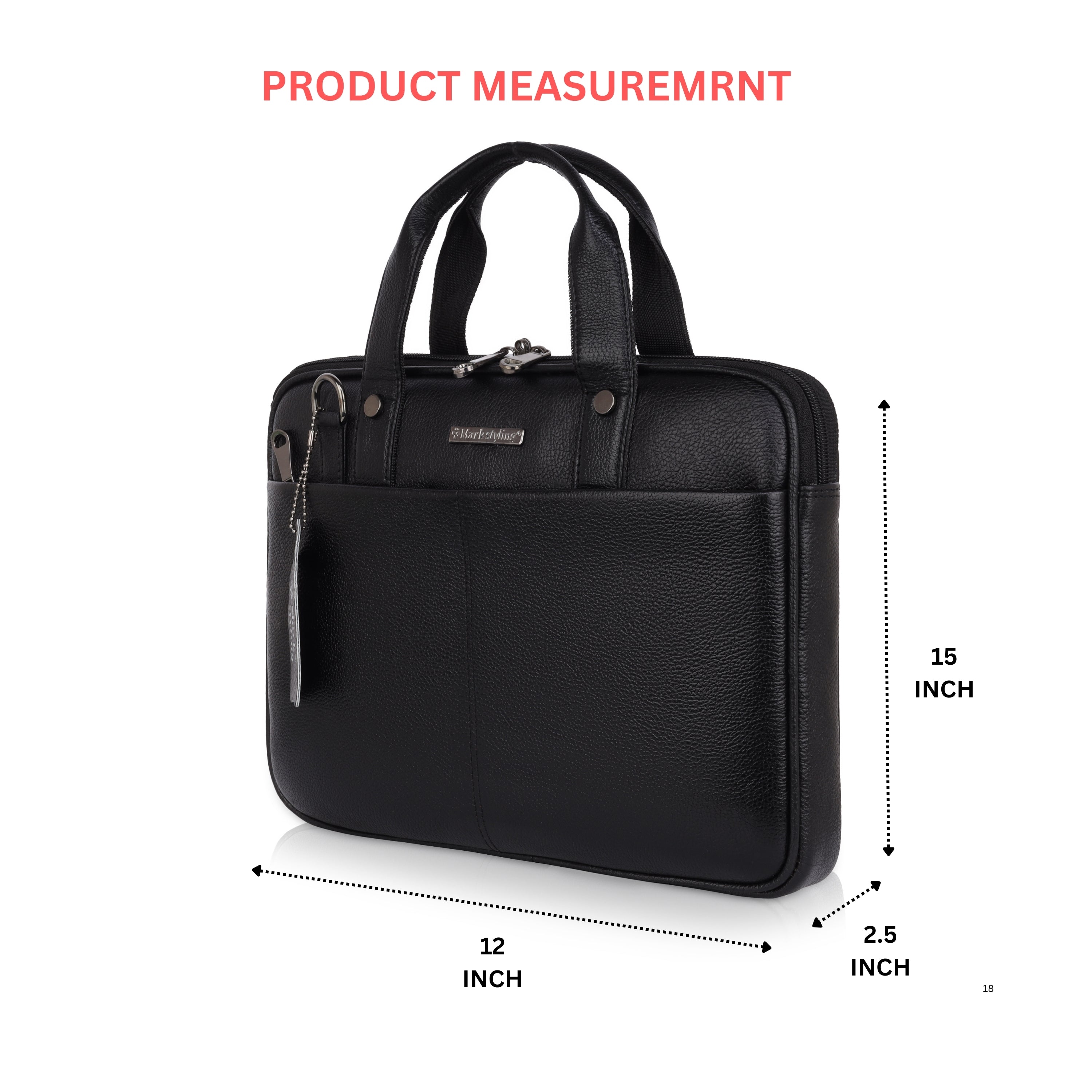 Mark Styling Midnight Black Pebble-Grain Laptop Messenger Bag
