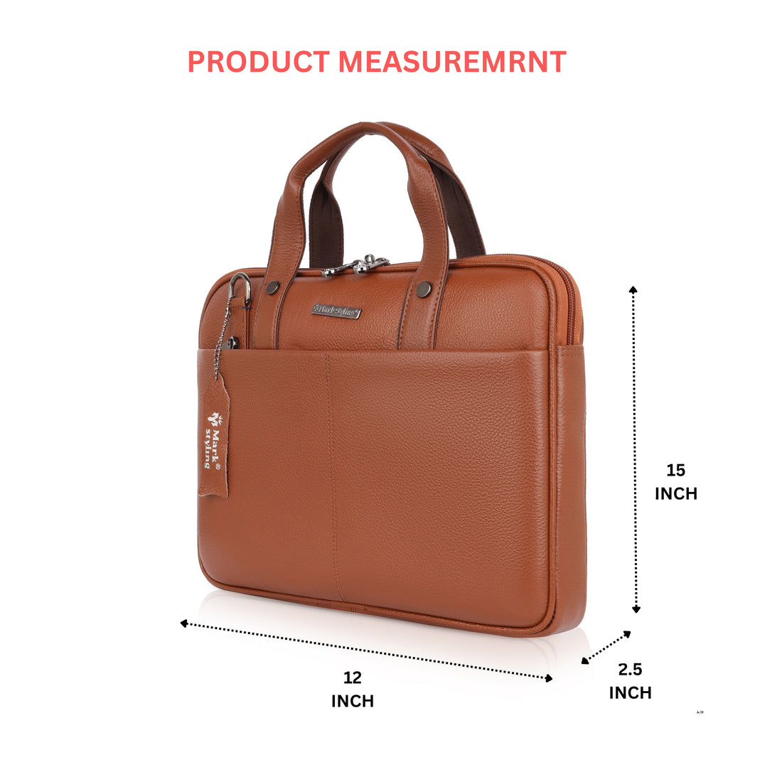 Mark Styling Tan Pebble-Grain Laptop Messenger Bag