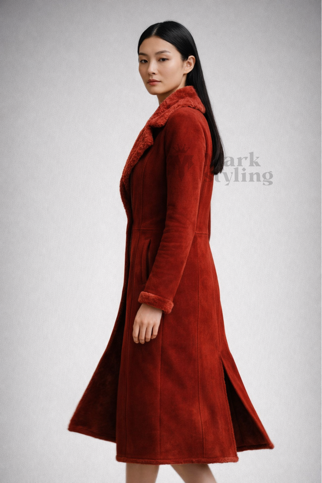 Crimson Suede Overcoat By The Mark Styling