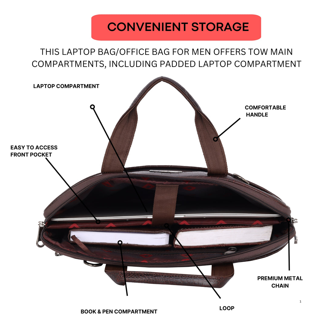 Mark Styling Espresso Croc-Textured Laptop Messenger Bag