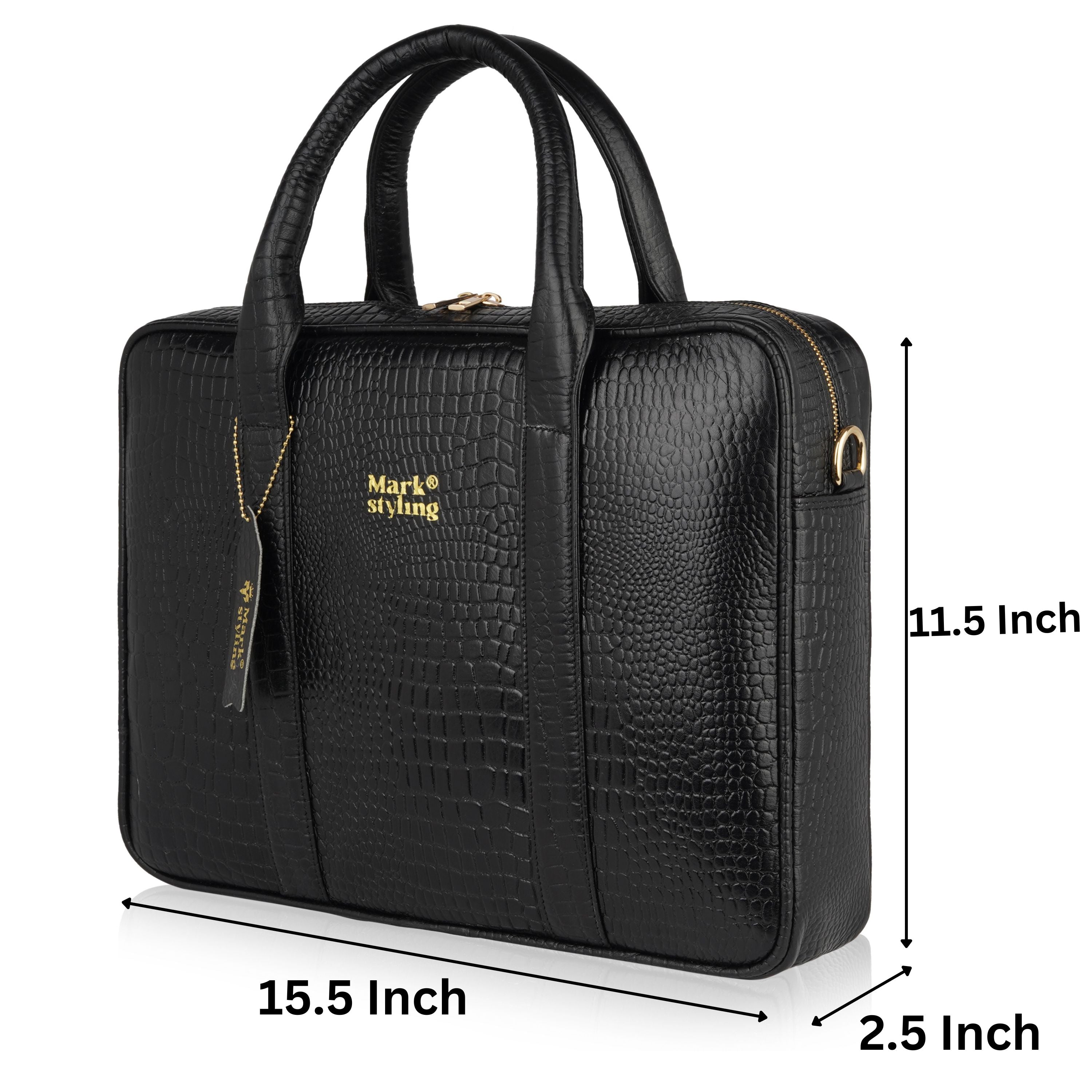 Mark Styling Croc-Texture Black Executive Laptop Bag