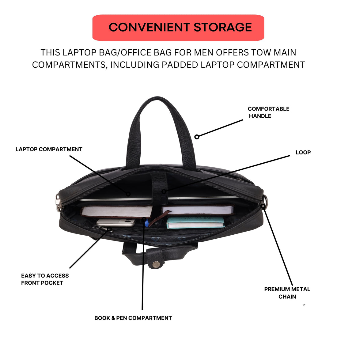 Mark Styling Multi-Pocket Executive Laptop Briefcase