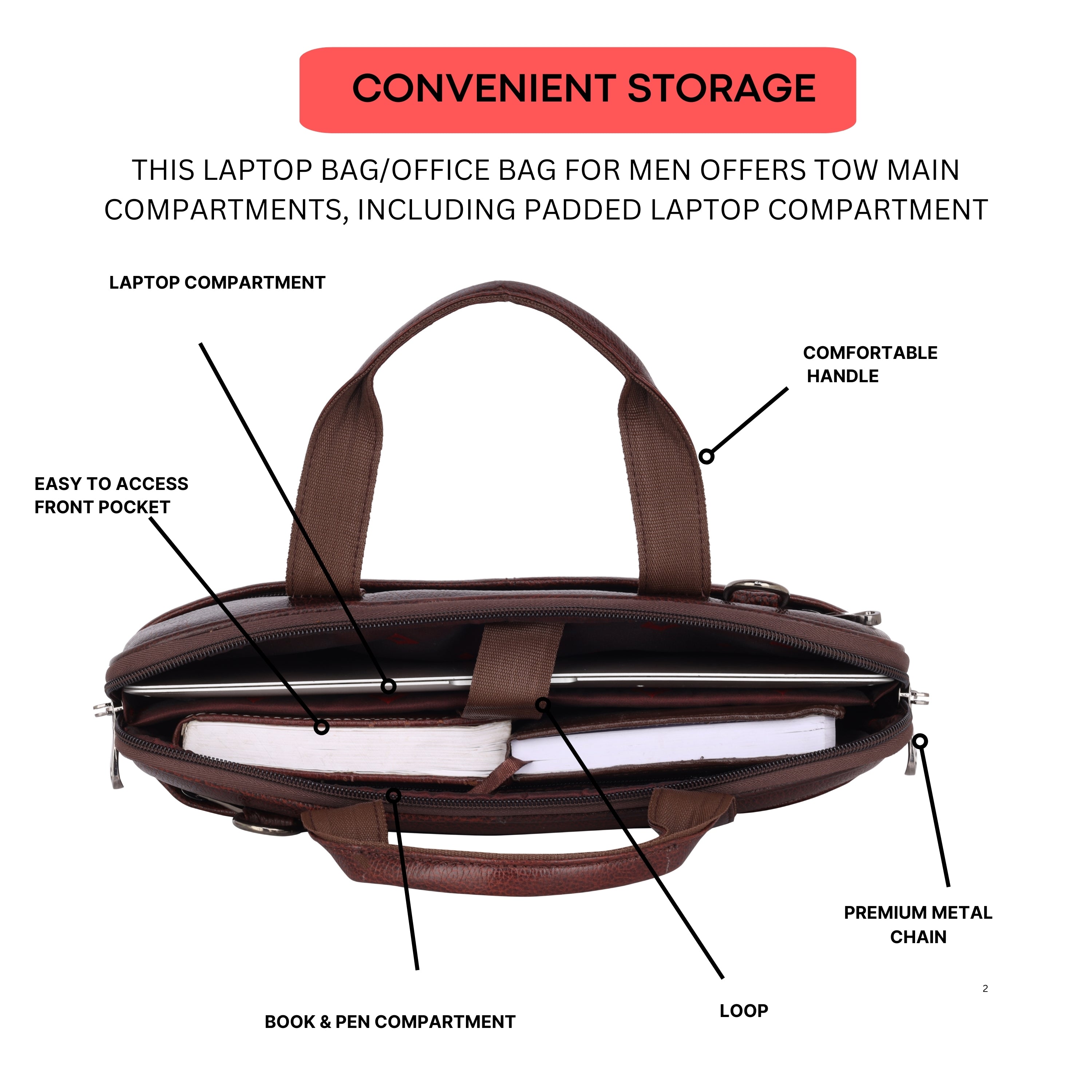 Mark Styling Mahogany Pebble-Grain Laptop Messenger Bag