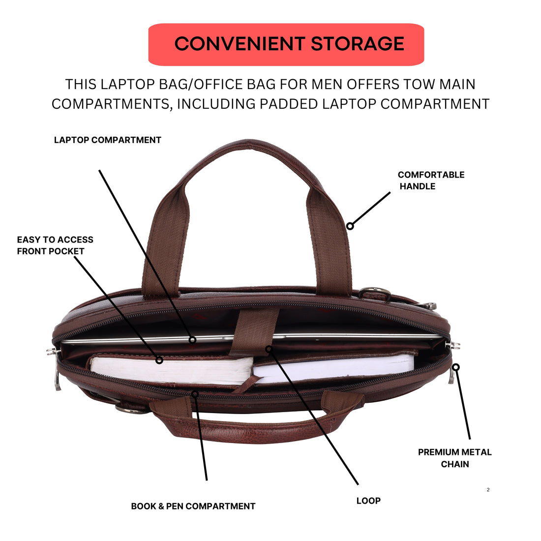 Mark Styling Mahogany Pebble-Grain Laptop Messenger Bag