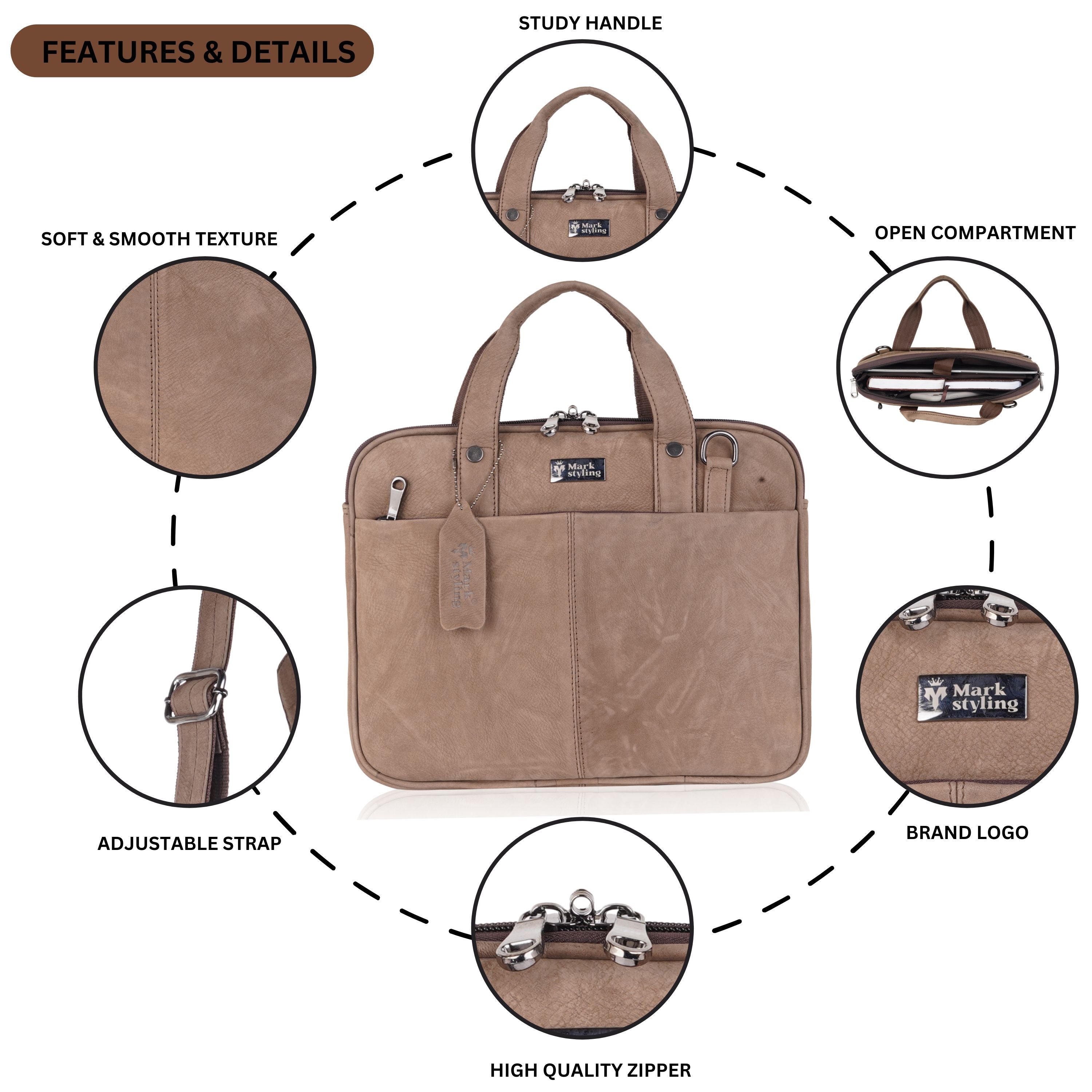 Mark Styling Executive Tan Leather Laptop Bag