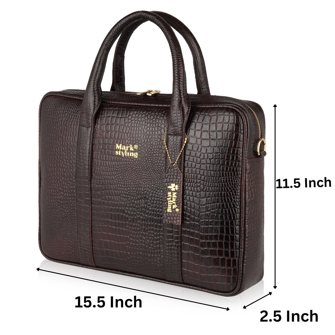 Mark Styling Croc-Texture Dark Brown Executive Laptop Bag