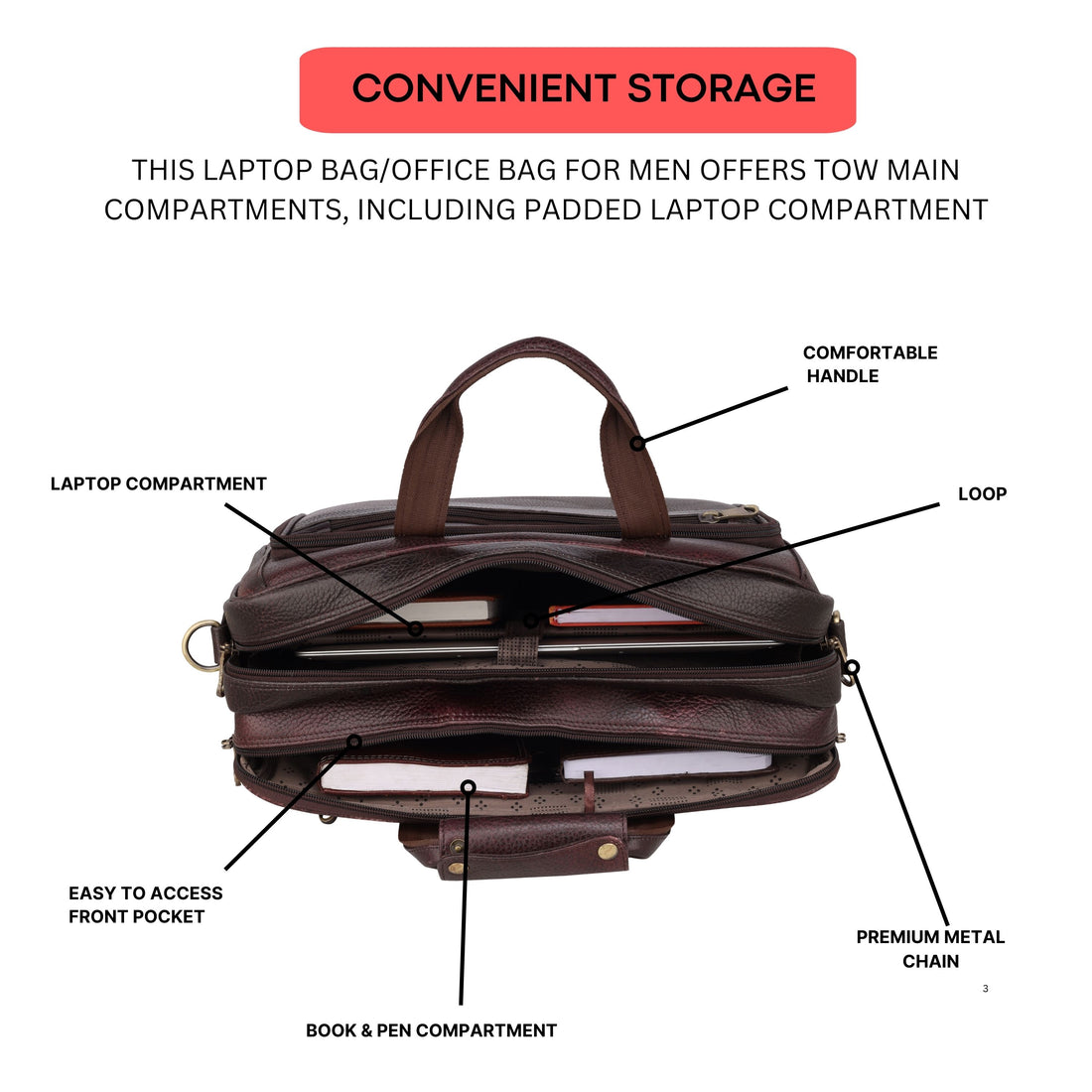 Mark Styling Classic Brown Professional Laptop Briefcase