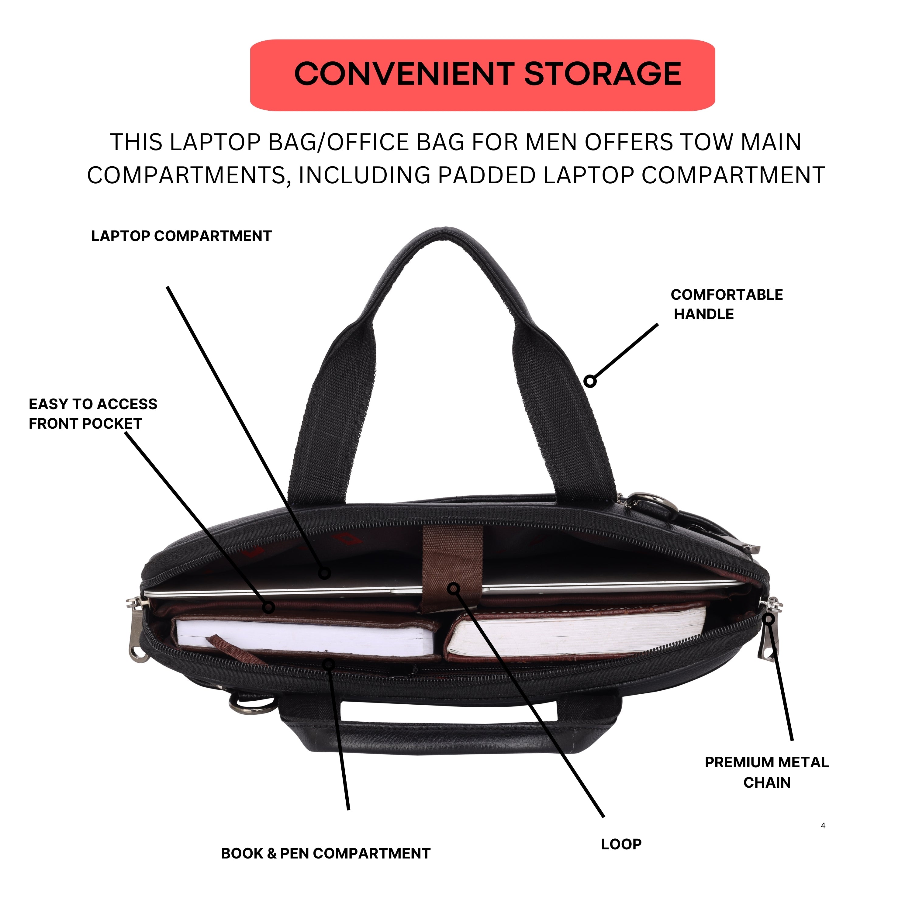 Mark Styling Midnight Black Pebble-Grain Laptop Messenger Bag