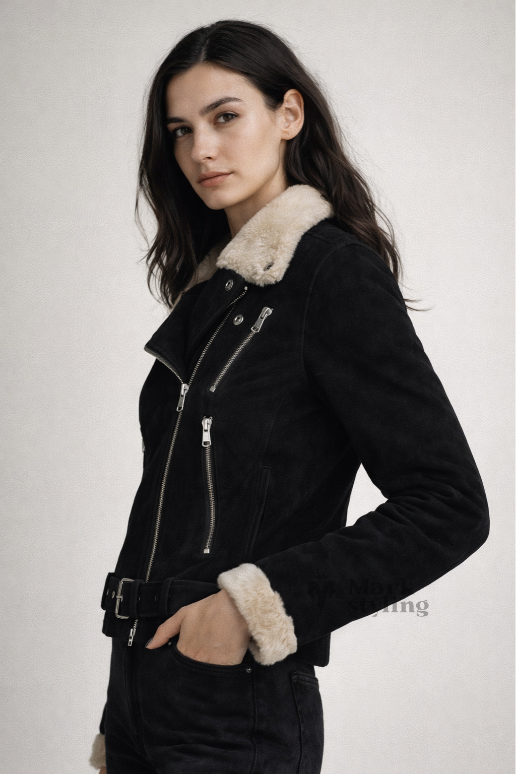 Onyx Sherpa-Lined Biker Jacket By The Mark Styling