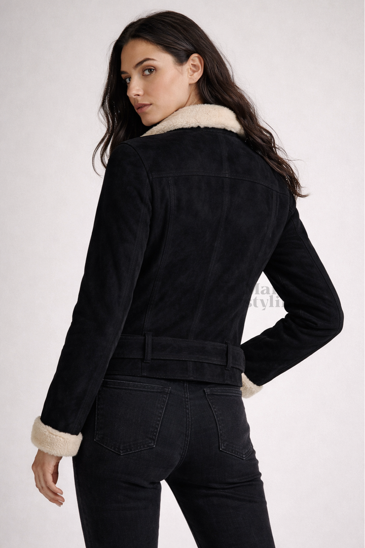 Onyx Sherpa-Lined Biker Jacket By The Mark Styling