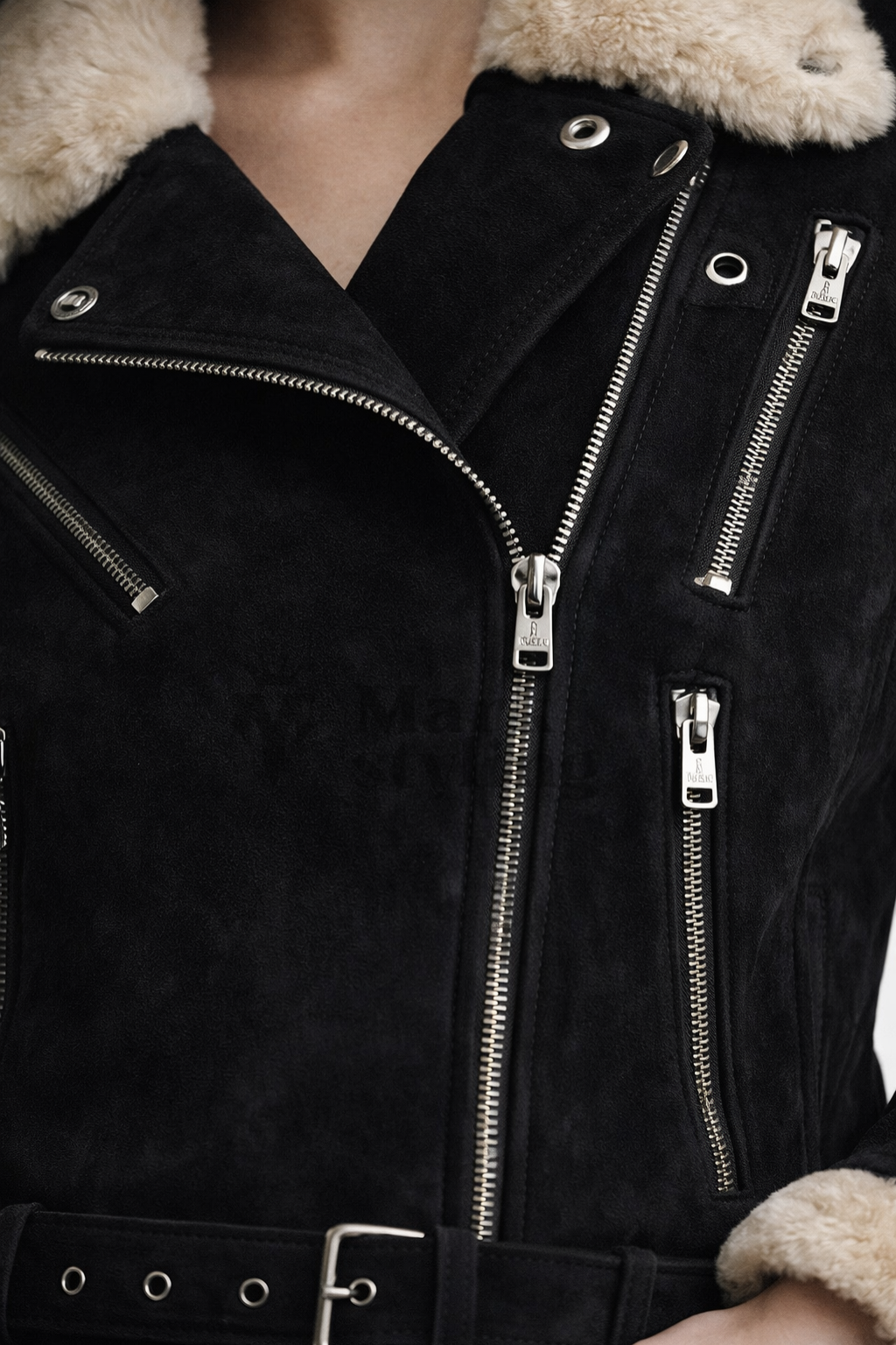 Onyx Sherpa-Lined Biker Jacket By The Mark Styling