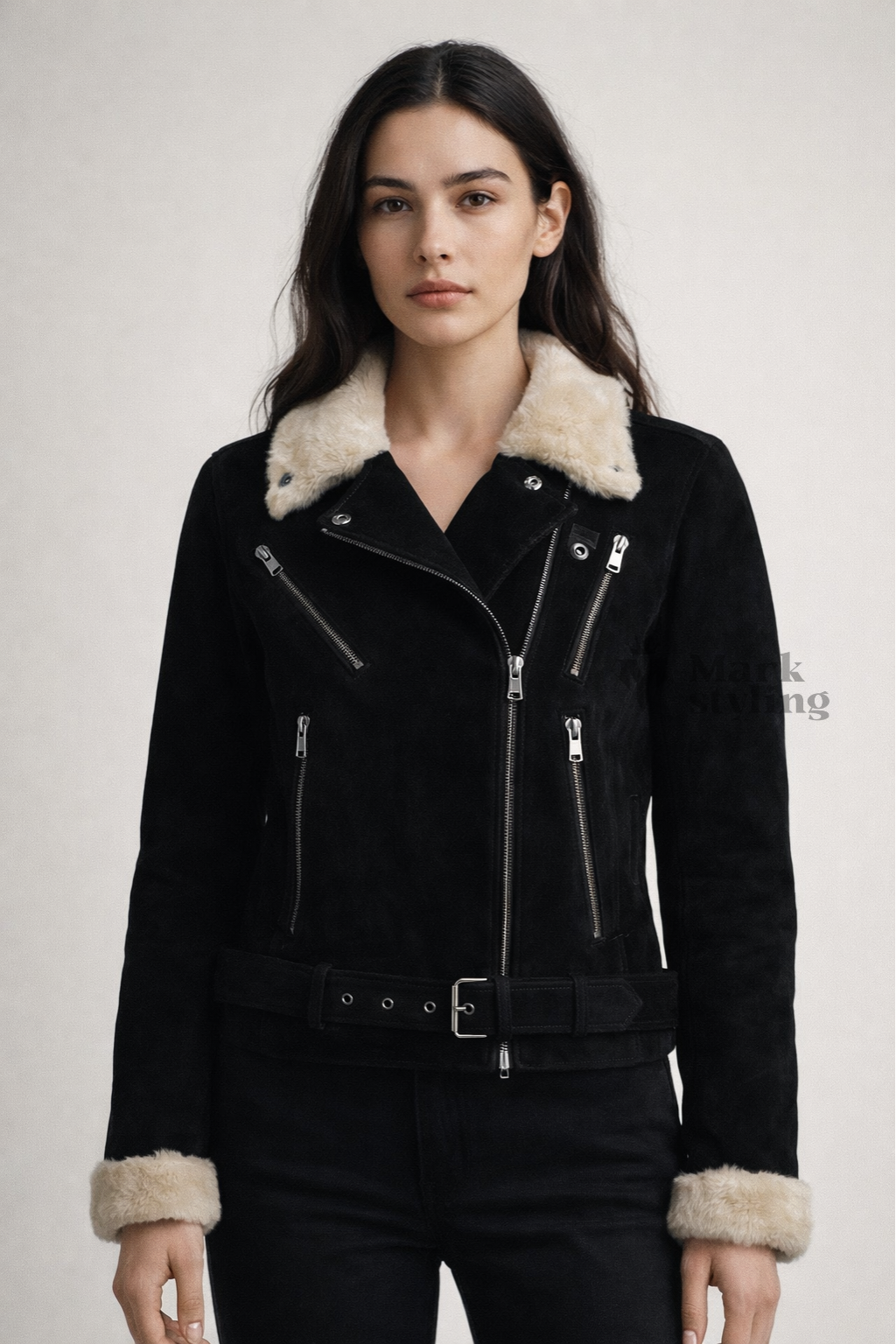 Onyx Sherpa-Lined Biker Jacket By The Mark Styling