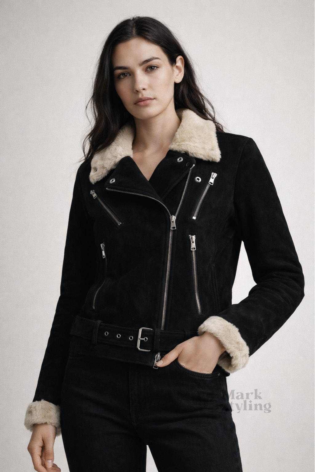 Onyx Sherpa-Lined Biker Jacket By The Mark Styling