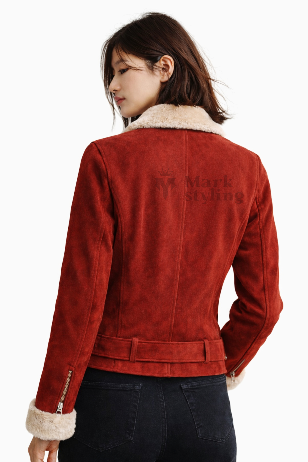 Crimson Sherpa-Lined Biker Jacket By The Mark Styling
