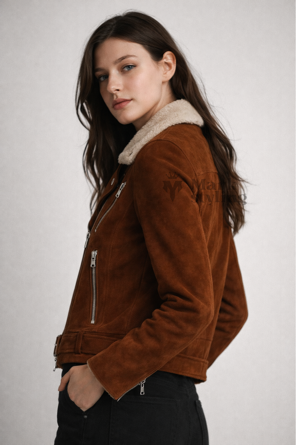 Sienna Sherpa-Lined Biker Jacket By The Mark Styling