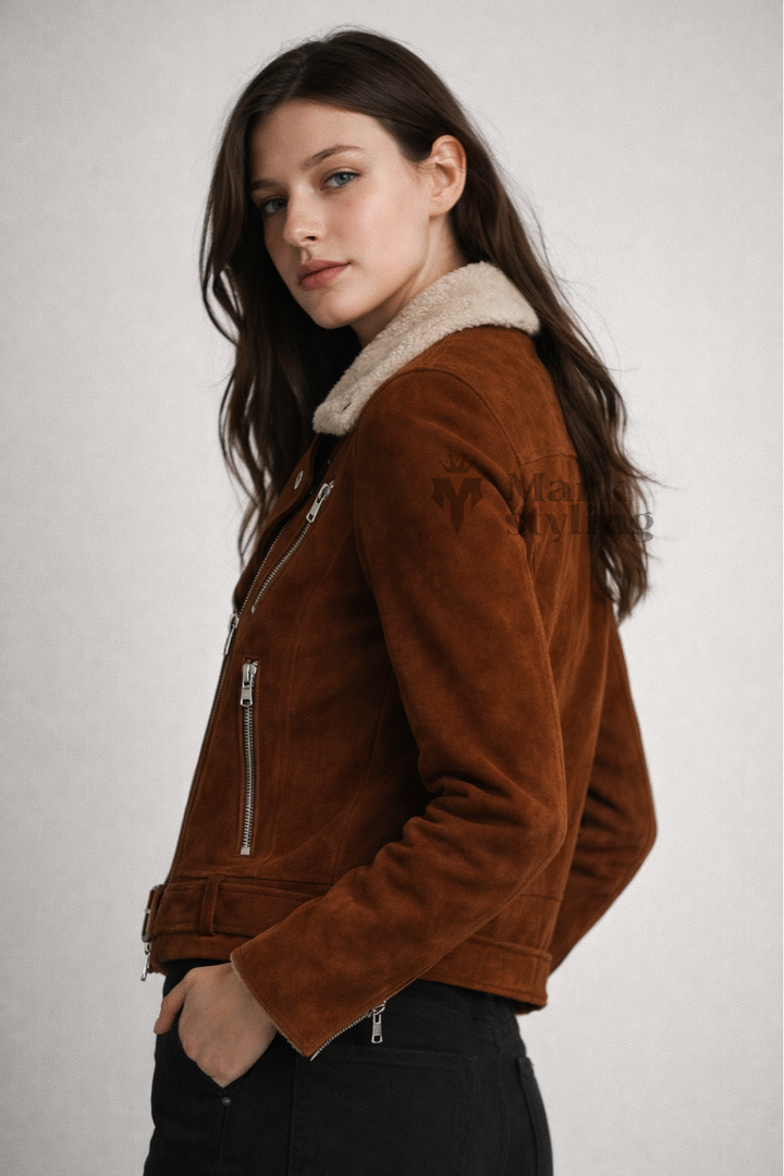 Sienna Sherpa-Lined Biker Jacket By The Mark Styling