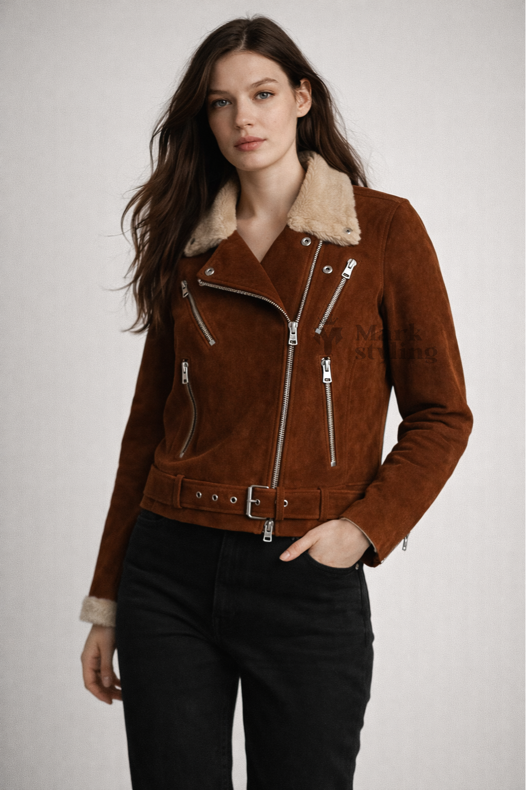 Sienna Sherpa-Lined Biker Jacket By The Mark Styling