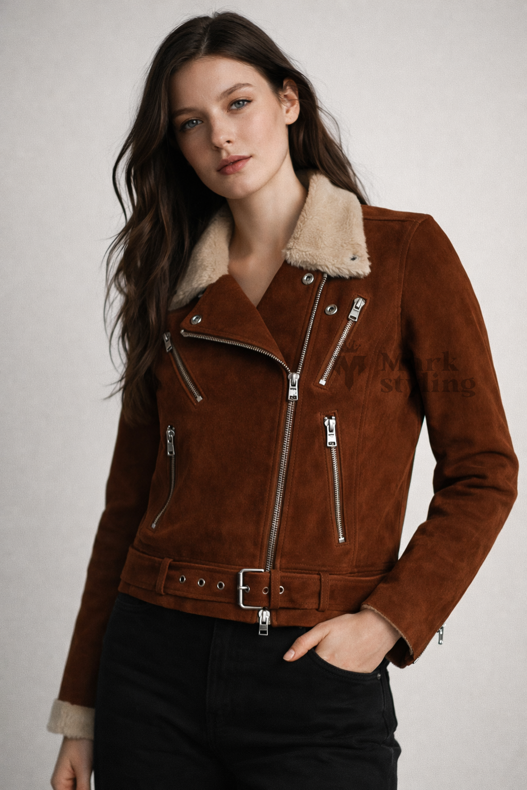 Sienna Sherpa-Lined Biker Jacket By The Mark Styling