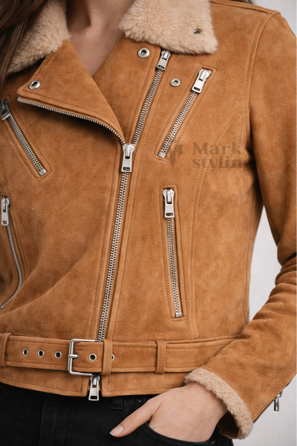 Sahara Sherpa-Lined Biker Jacket