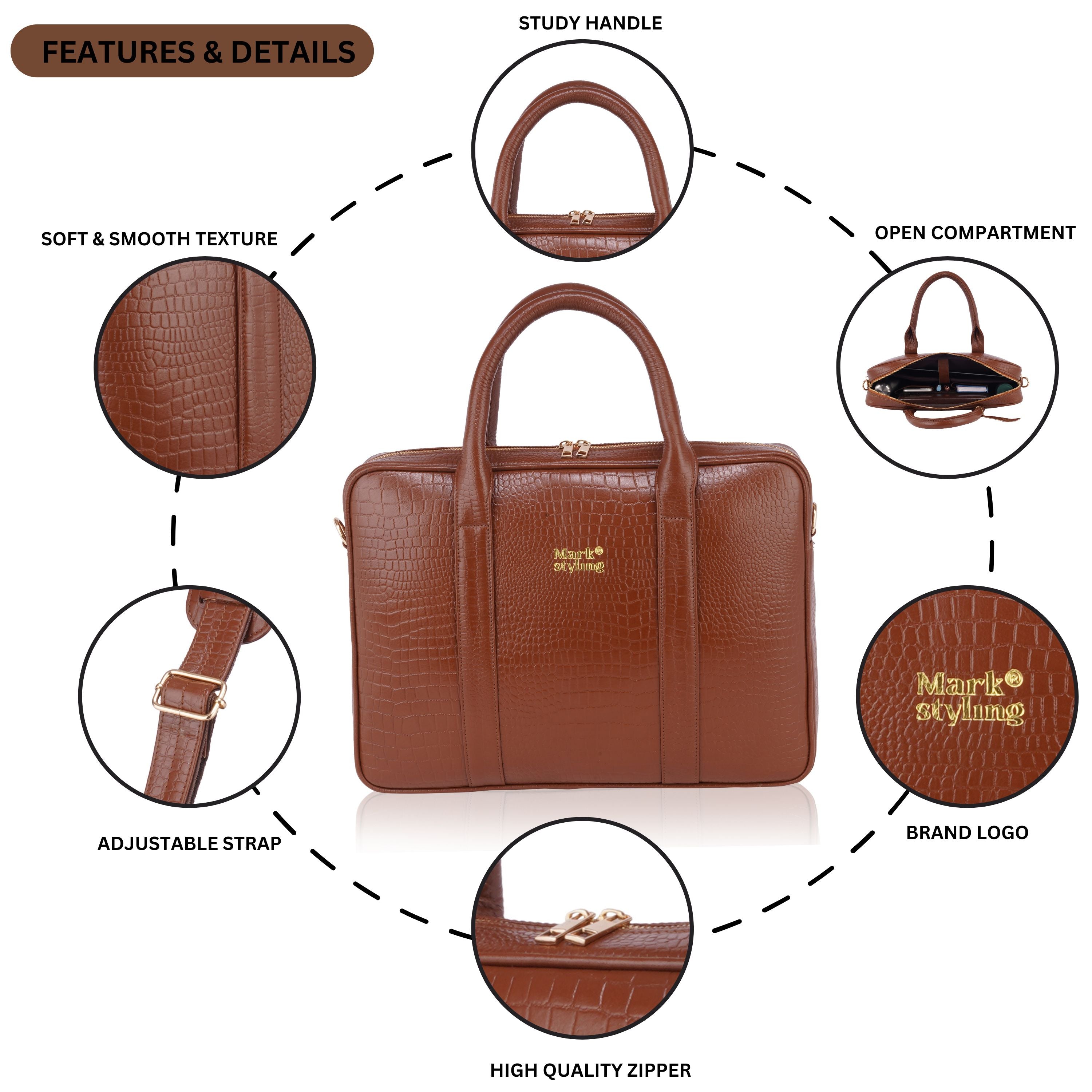 Mark Styling Croc-Texture Premium Executive Laptop Bag