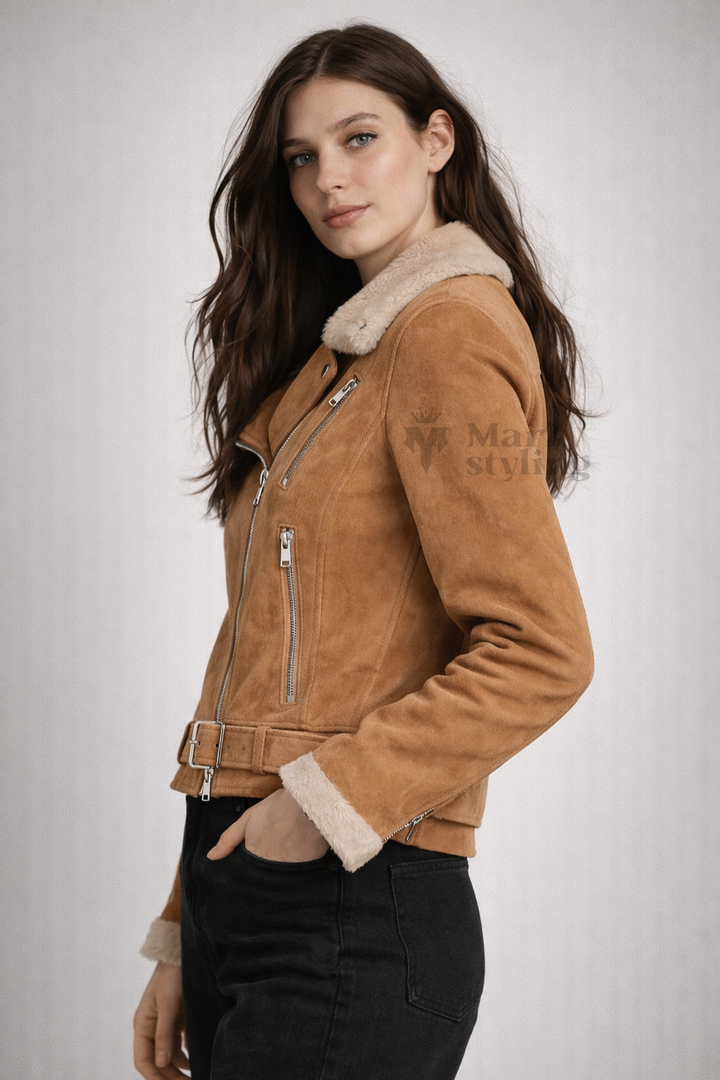 Sahara Sherpa-Lined Biker Jacket