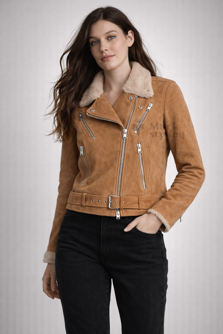 Sahara Sherpa-Lined Biker Jacket