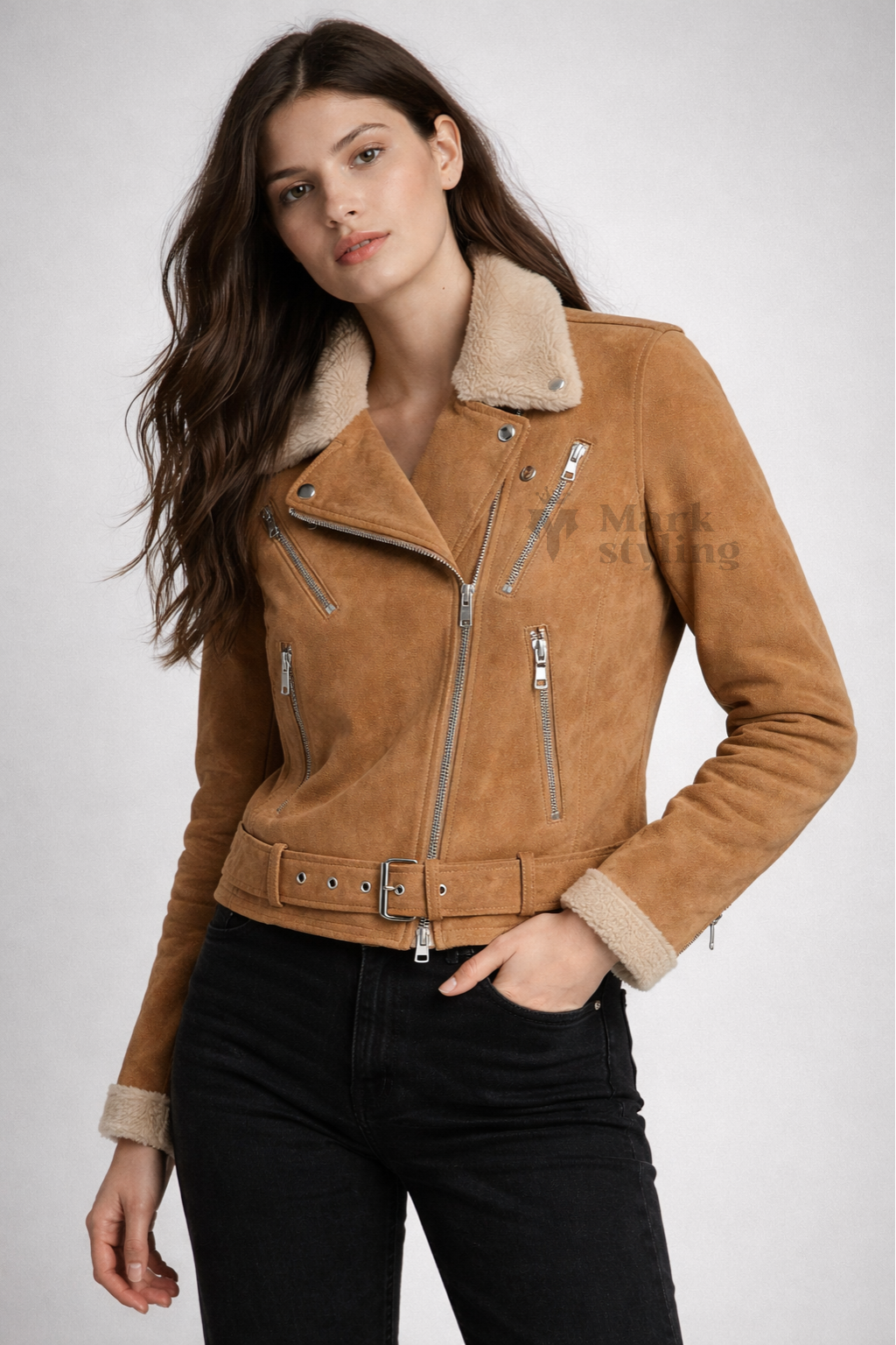 Sahara Sherpa-Lined Biker Jacket