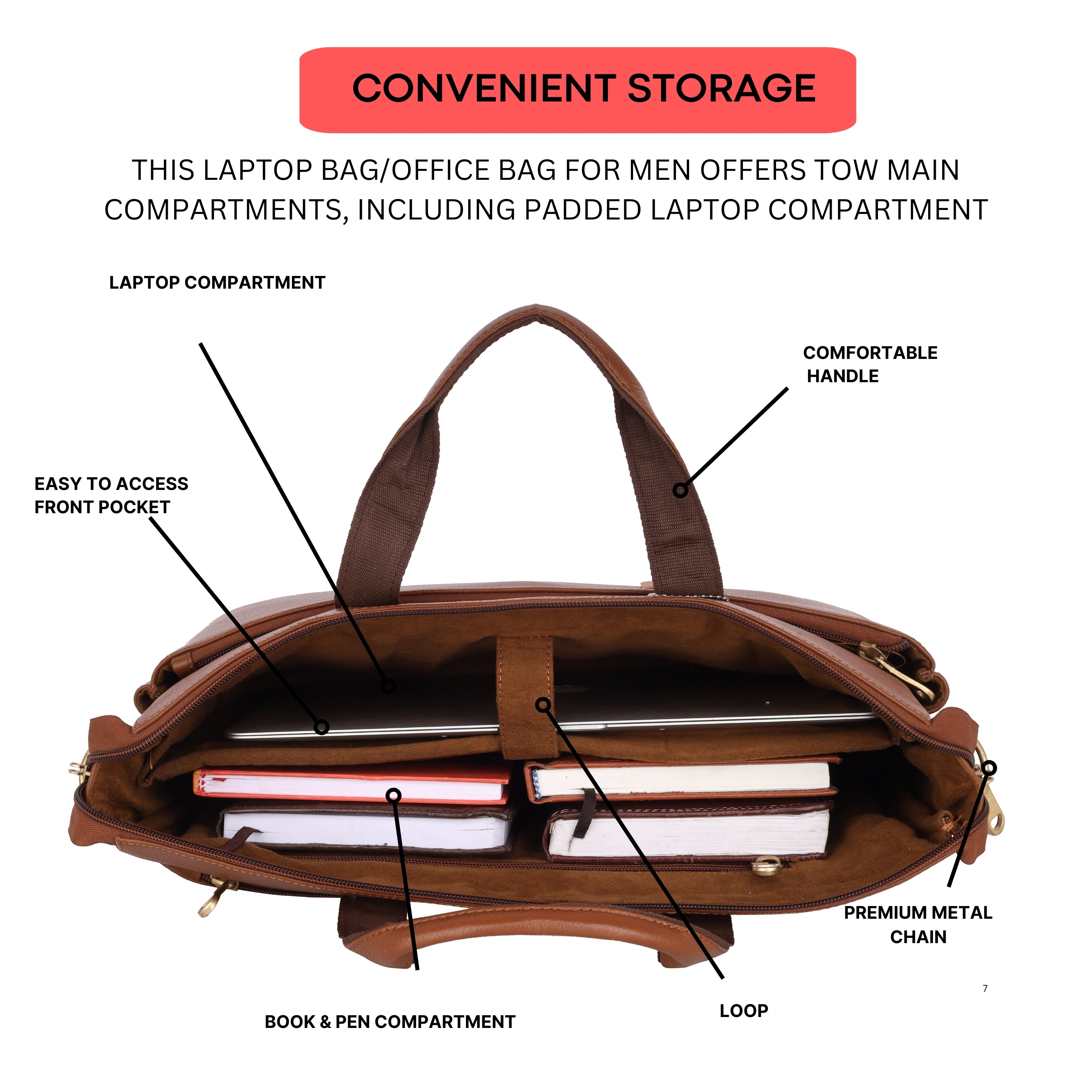 Mark Styling Caramel Gold-Accent Laptop Messenger Bag