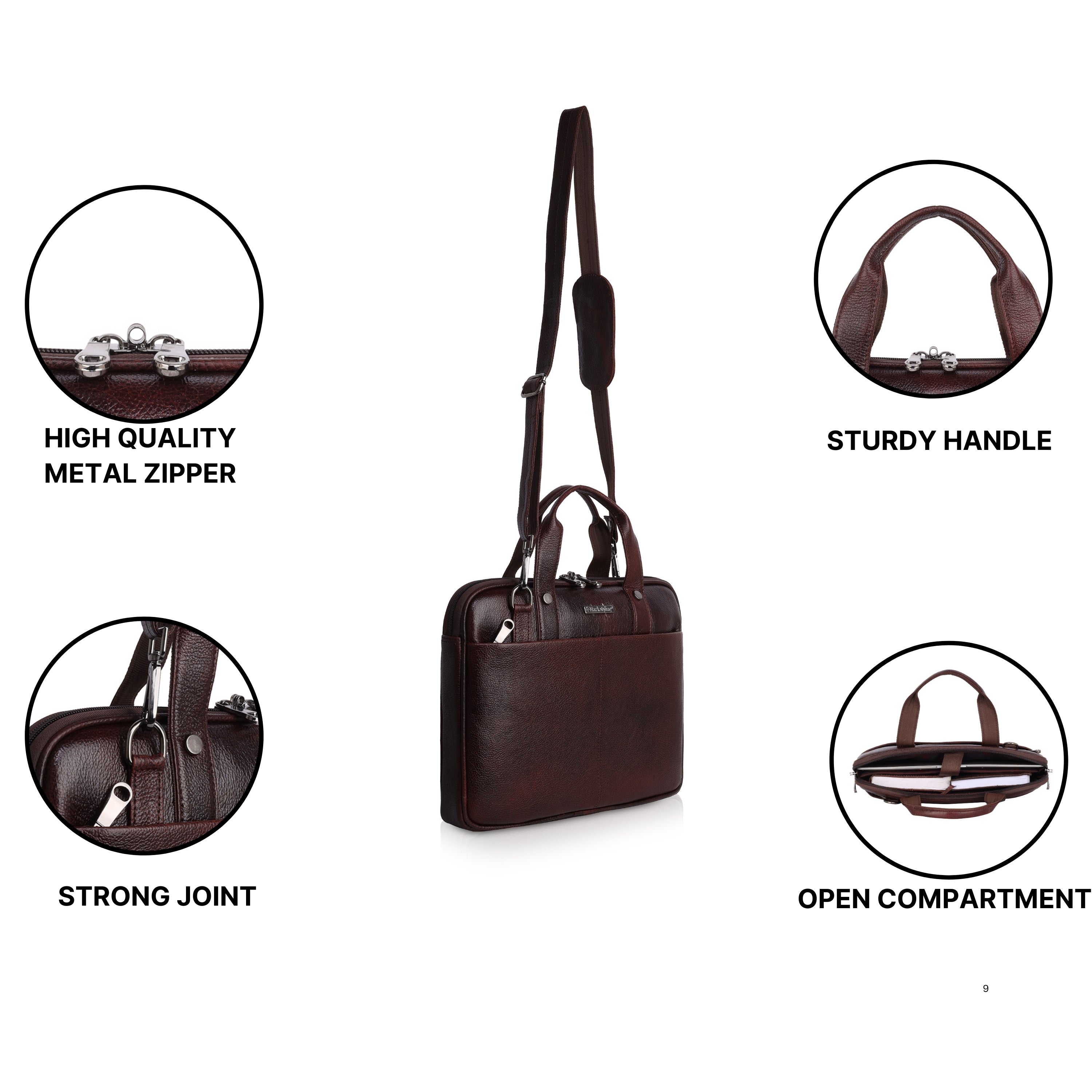 Mark Styling Mahogany Pebble-Grain Laptop Messenger Bag