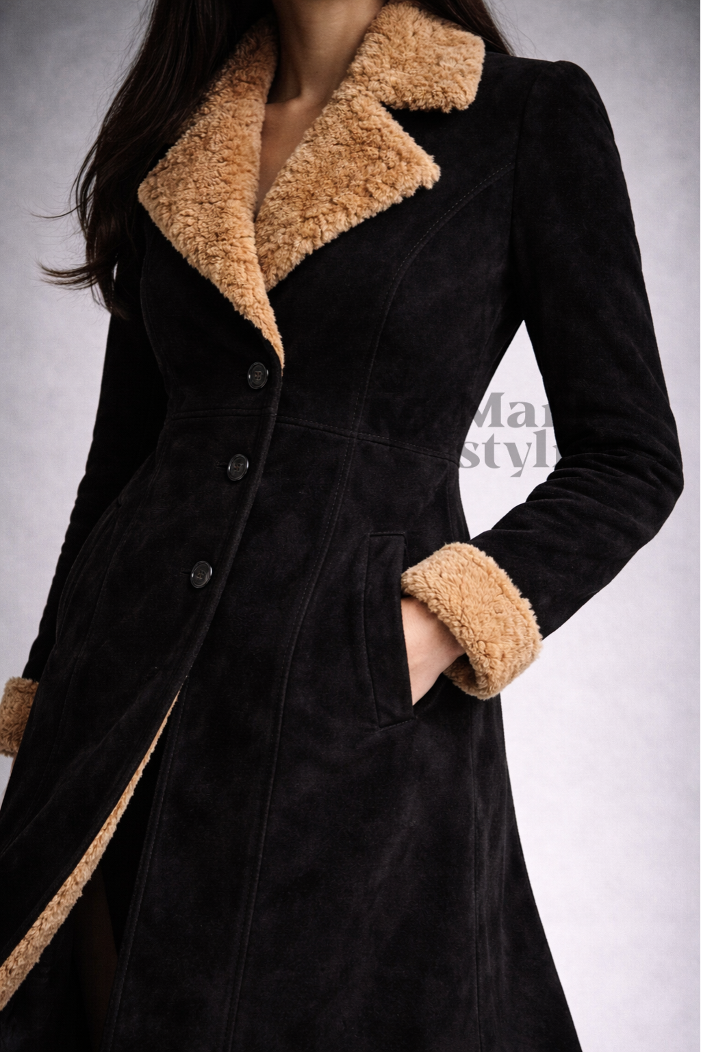 Midnight Suede Overcoat By The Mark Styling