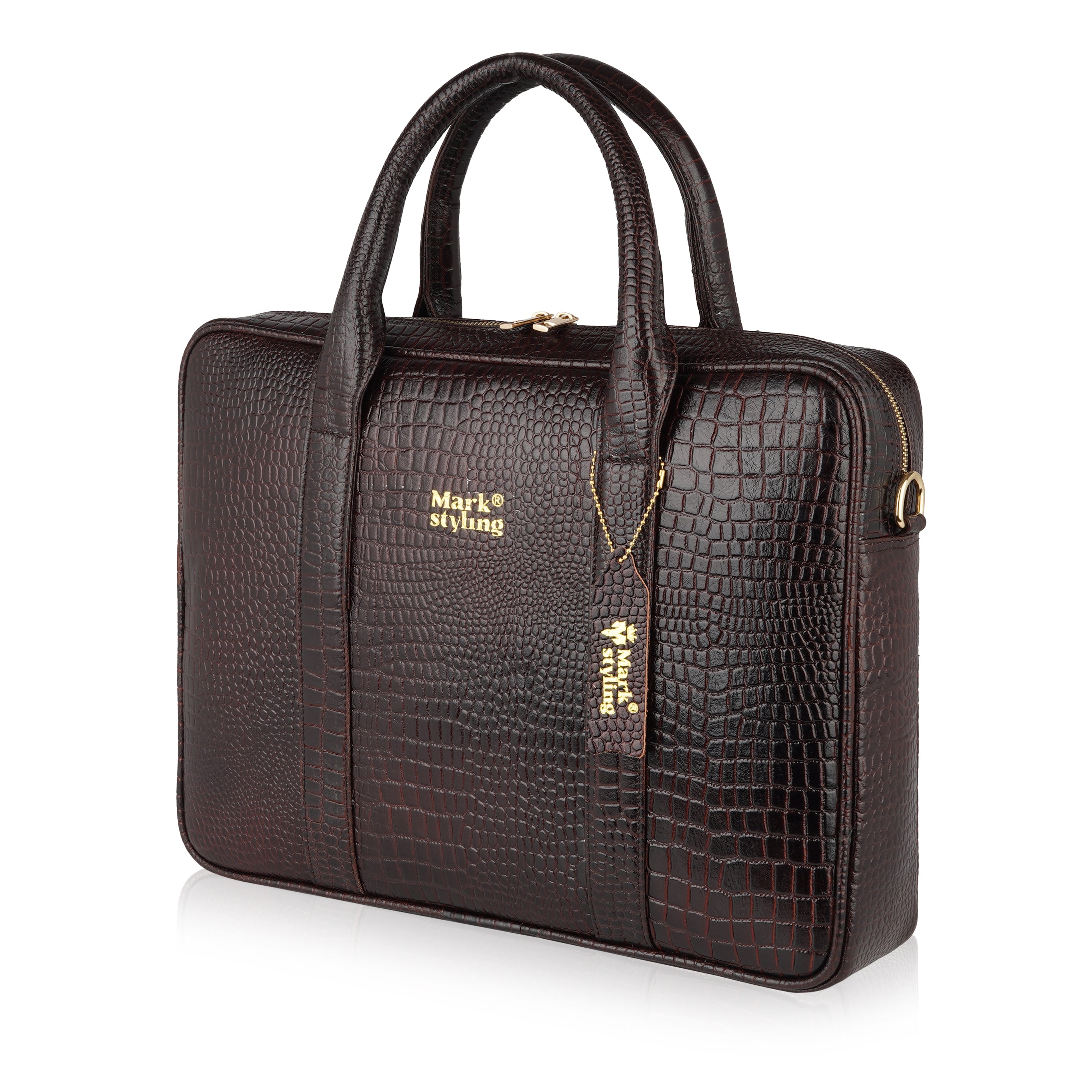 Mark Styling Croc-Texture Dark Brown Executive Laptop Bag
