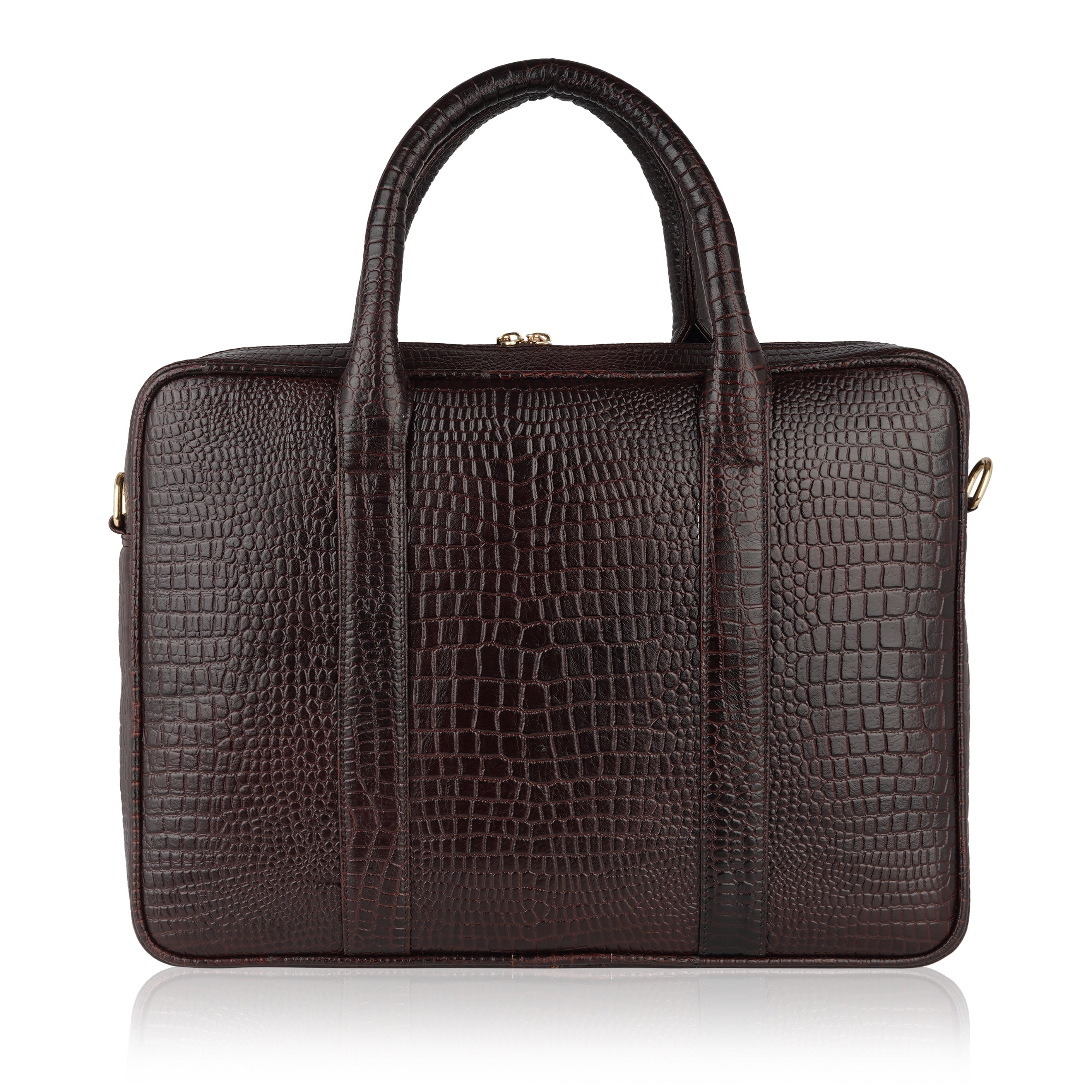 Mark Styling Croc-Texture Dark Brown Executive Laptop Bag