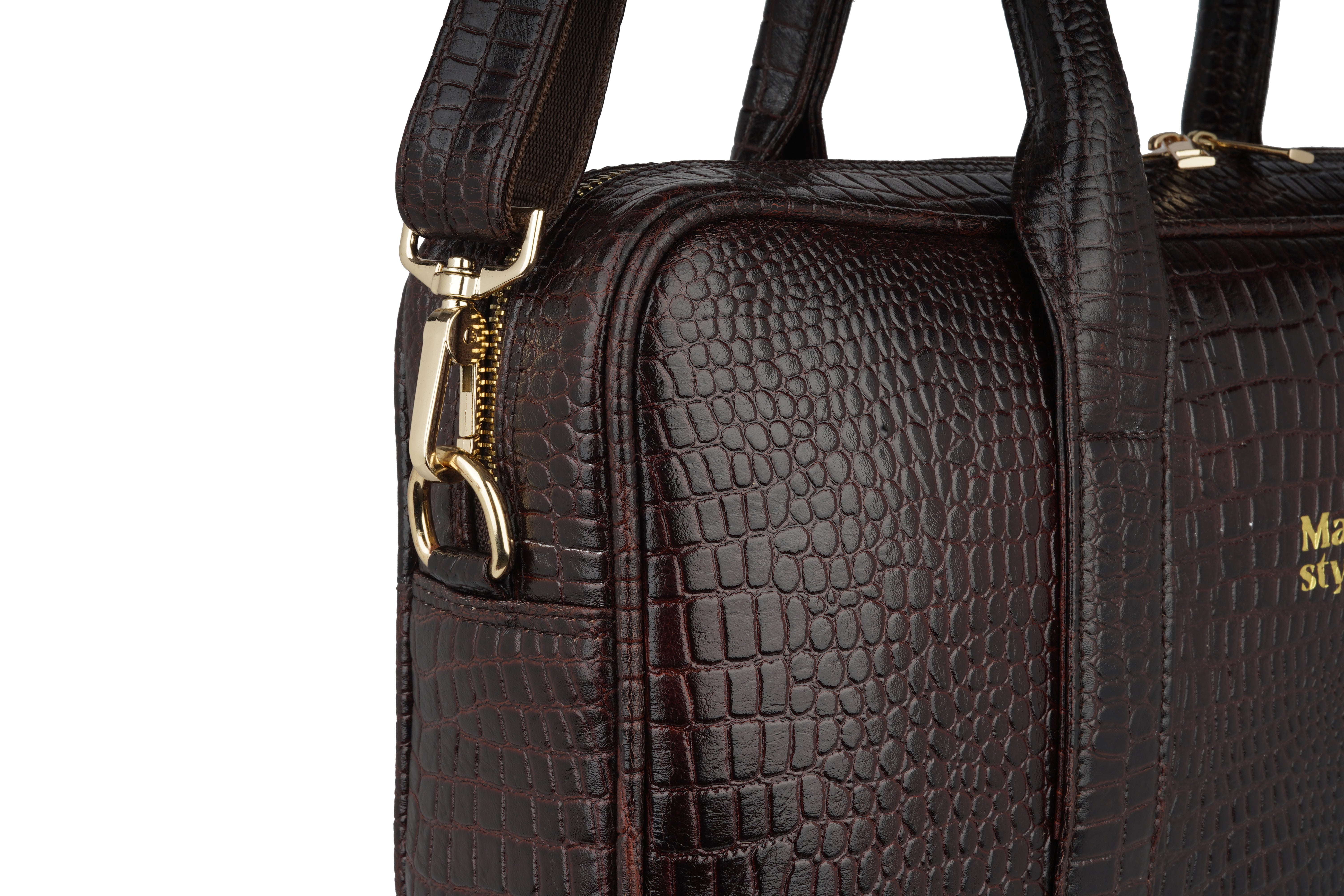 Mark Styling Croc-Texture Dark Brown Executive Laptop Bag