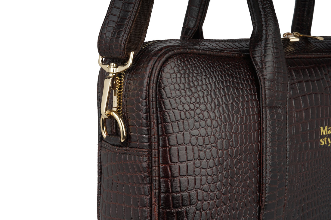 Mark Styling Croc-Texture Dark Brown Executive Laptop Bag